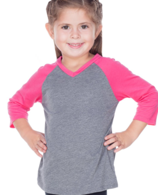 PJP0568 Little Girls 3-6X Sheer Jersey Contrast V Neck Raglan 3/4 Sleeve